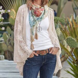 Sundance Divine Lace Kimono Cardigan Boho Fairycore Cottagecore Ivory Size PS
